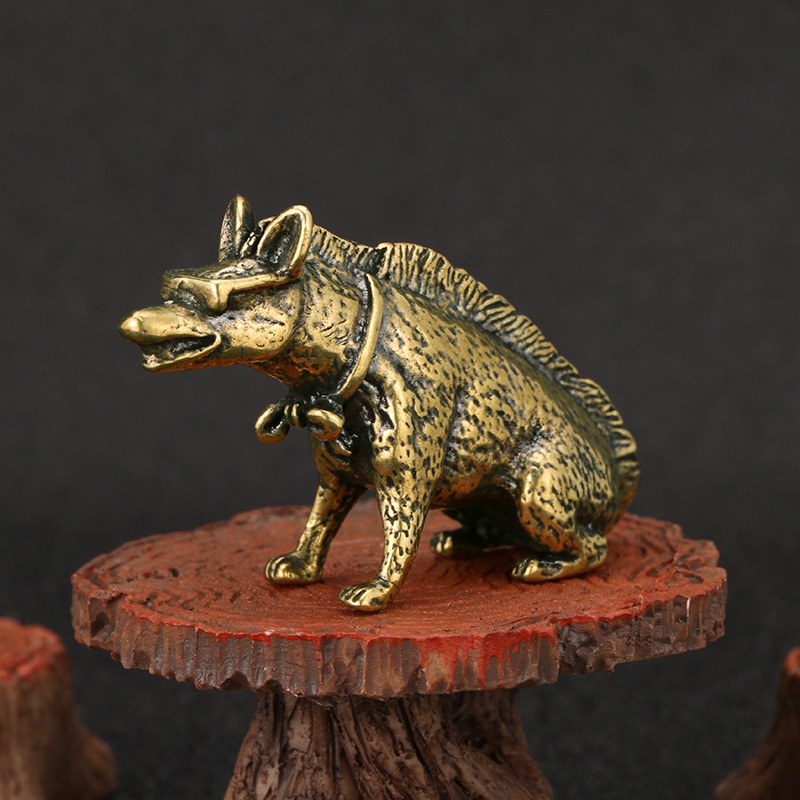 Vintage Collectible Ornaments - Brass Hyaenidae with Eyes Statue Miniatures