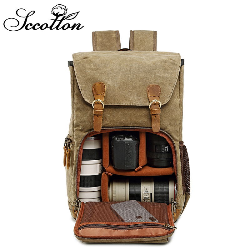 Lens Cap Vintage - Vintage Waterproof Camera Backpack Durable Waxed