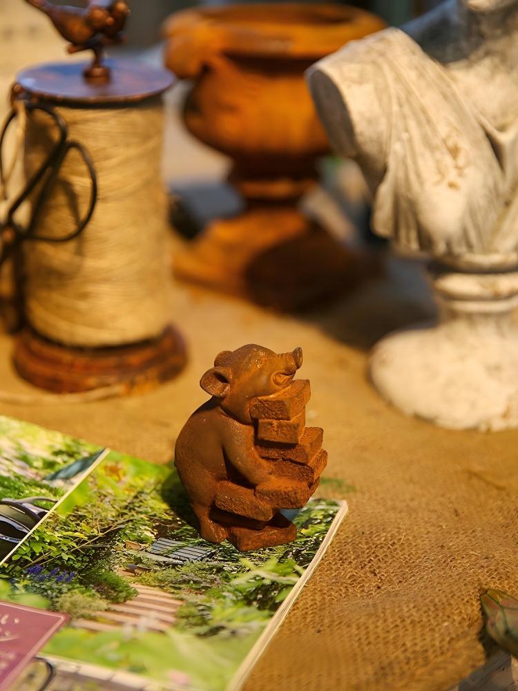 Rustic Cast Iron Pig Statue Ca - Vintage Collectible Ornaments review and price