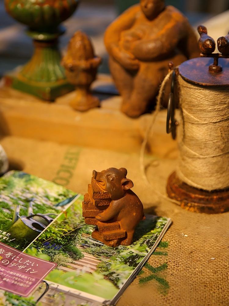 Rustic Cast Iron Pig Statue Ca - Vintage Collectible Ornaments review and price
